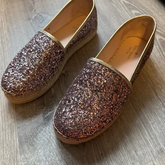 Kate Spade Pink Espadrille Flats with Glitter Finish - Picture 1 of 5